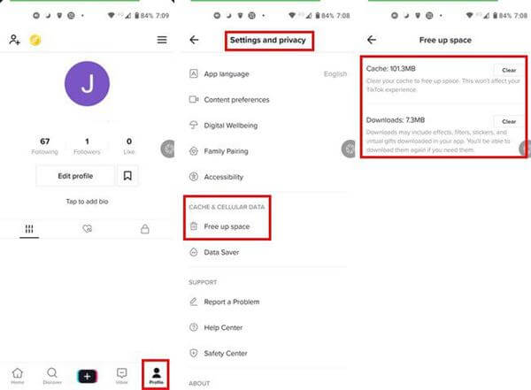 Clear tiktok cache app