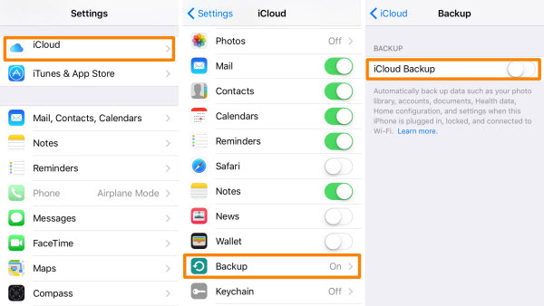 turn on iCloud backup