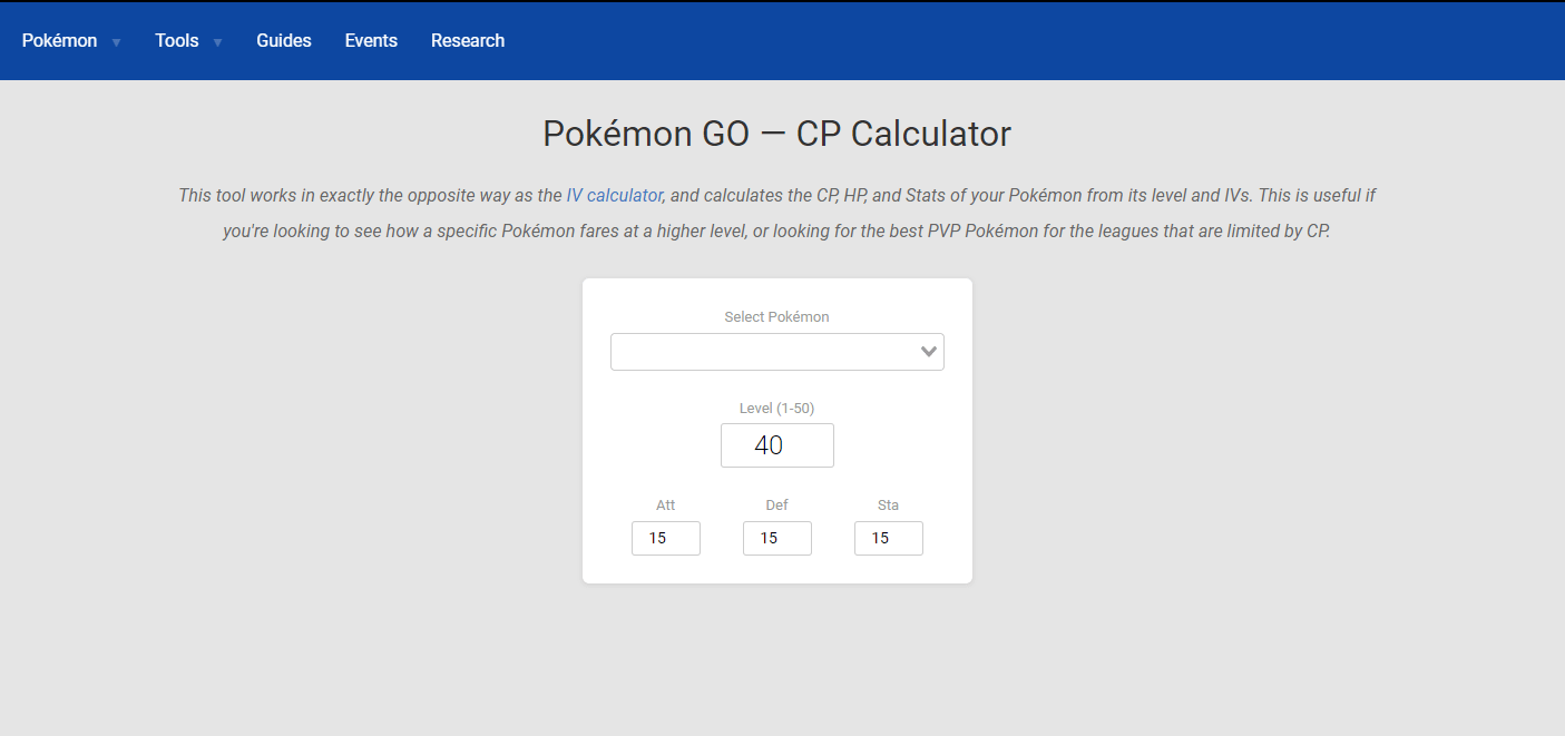 Visit Pokemon GO CP Calculator