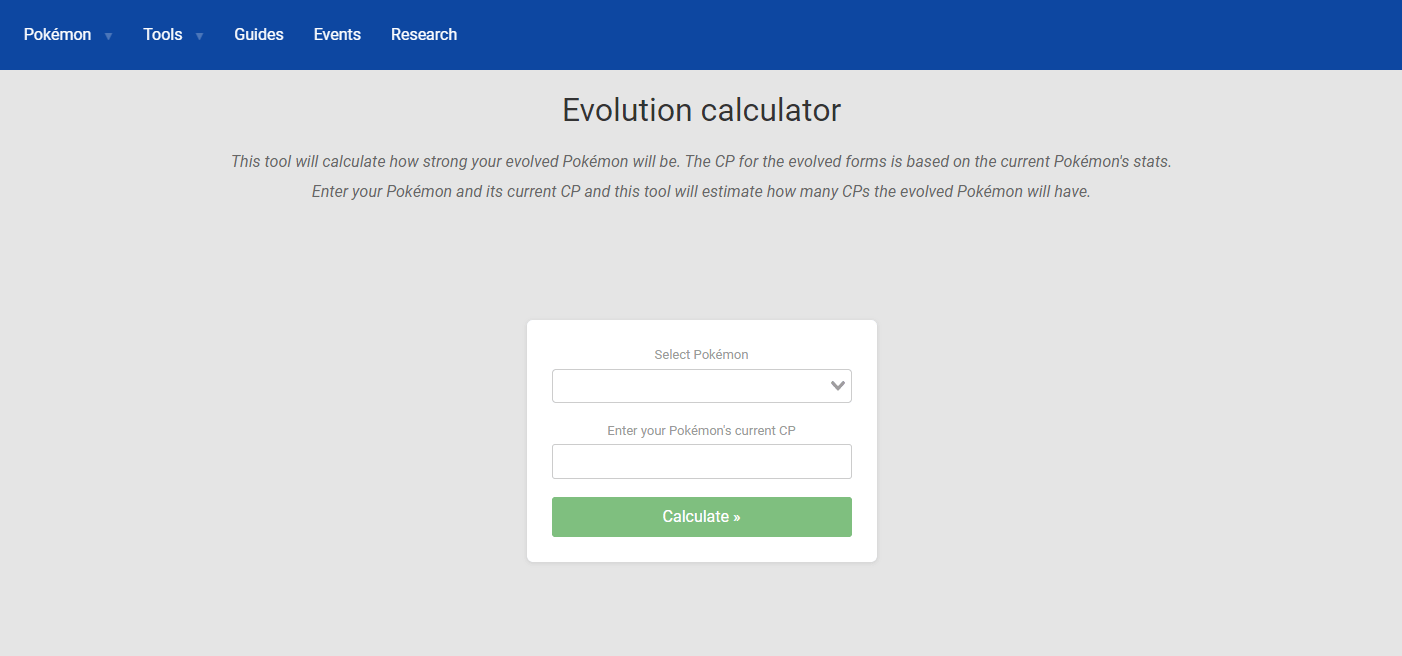 Visit Pokemon GO Evolution Calculator