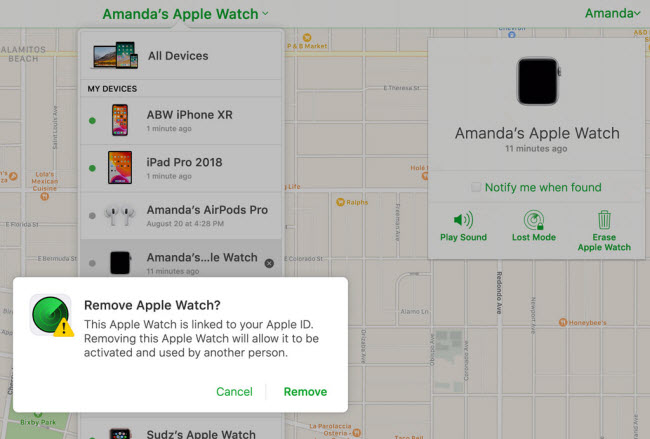 remove Apple Watch from account