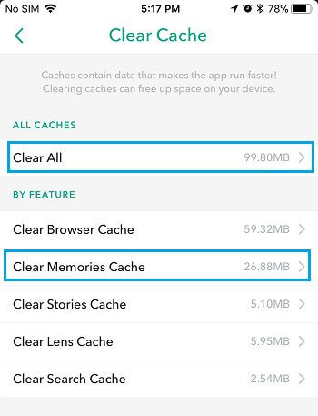 Clearing cache options