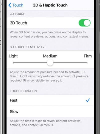 adjust iPhone 3d touch sensitivity