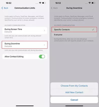 allow contacts during downtime