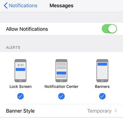 allow iPhone messages notifications