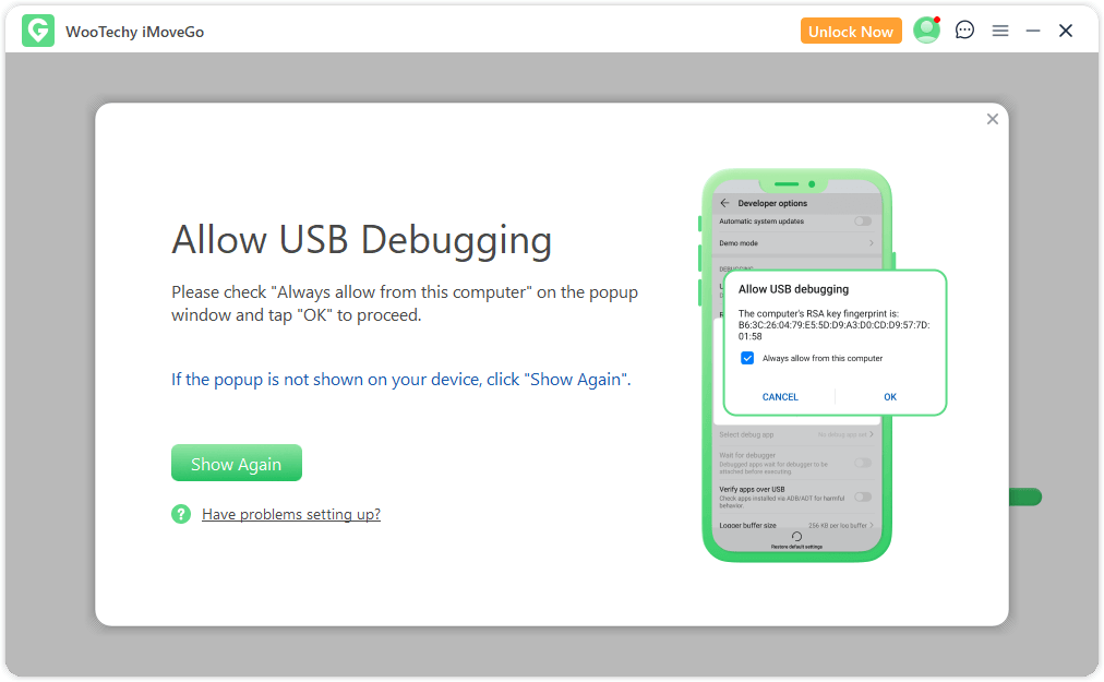 allow usb debugging to use wootechy imovego