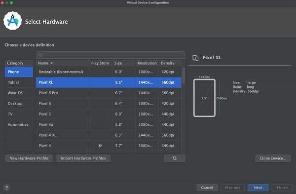 Android Studio hardware interface