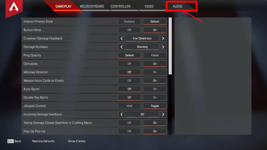 Apex audio menu