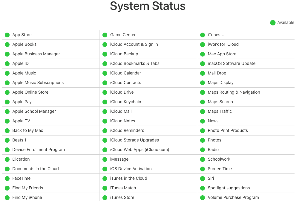 check apple server status