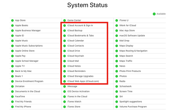 apple system status icloud