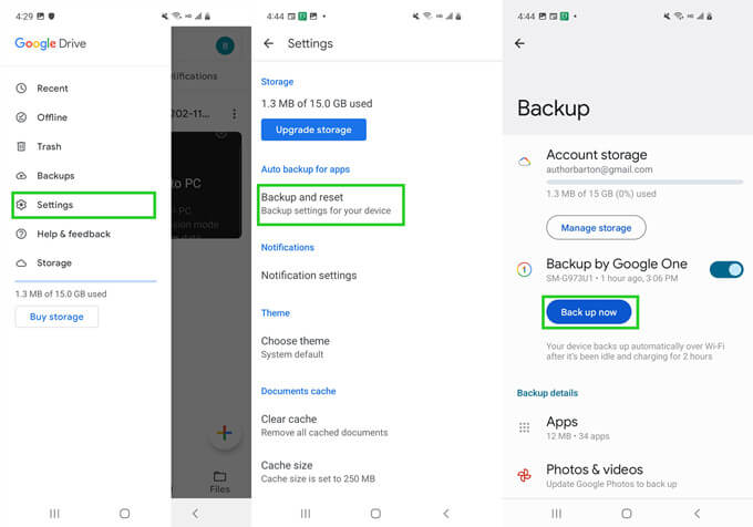 copia de seguridad de datos en google drive