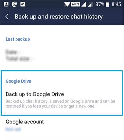 back up line chat history on Android