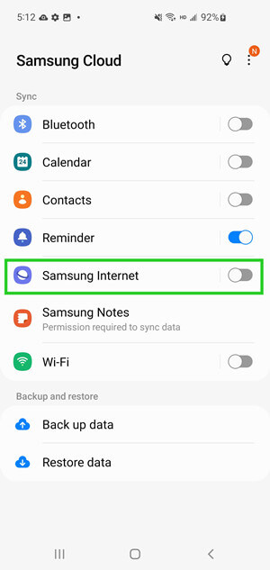 back up Samsung Internet history