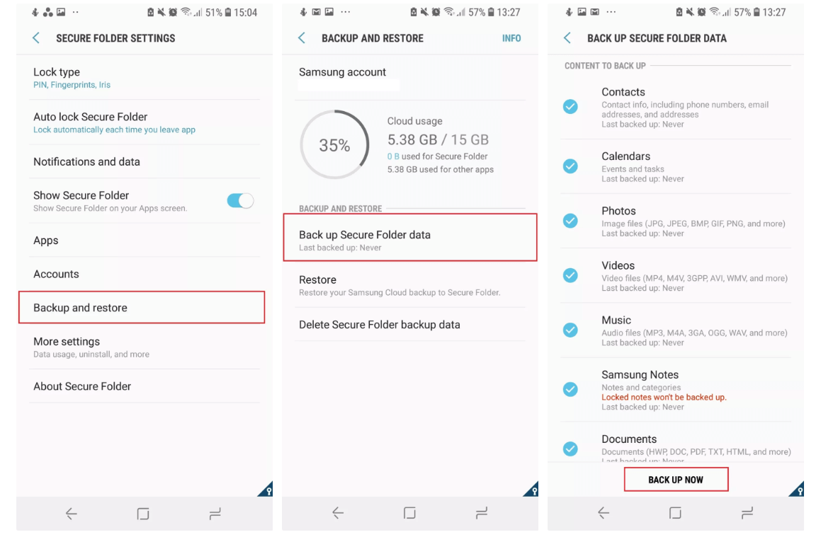 backup and restore samsung secure folder data