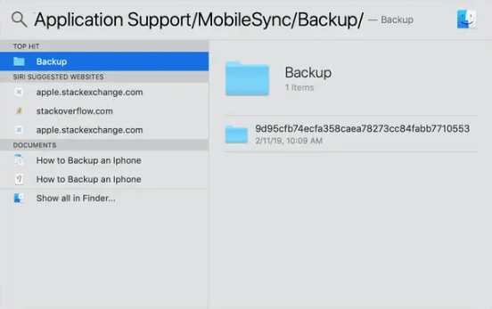 accéder aux fichiers de sauvegarde de l'iPhone sur Mac par le biais d'un raccourci