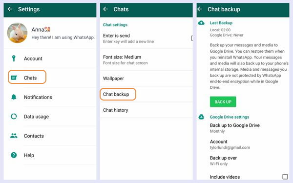 back up WhatsApp on Samsung to Google Drive