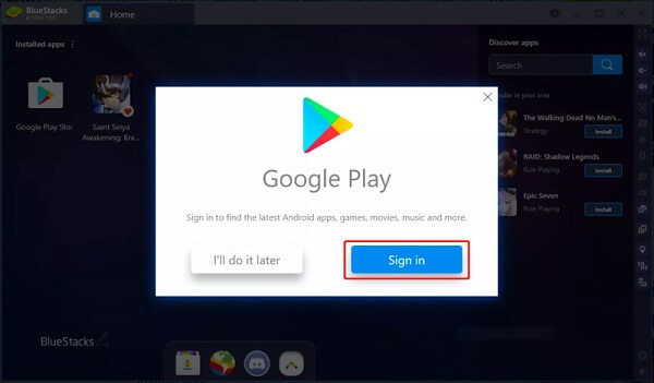 sign in with your Google on BlueStacks