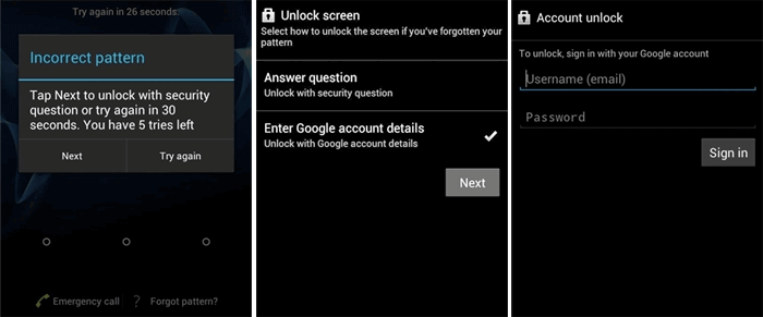 bypass android lock screen pin via forgot pattern