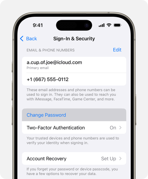 change apple id password