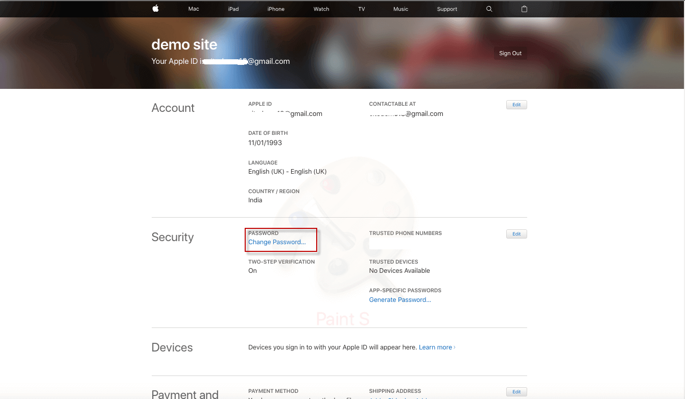 change apple id password web