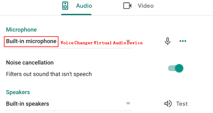change audio input for google meet