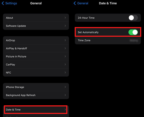 check iPhone date and time settings