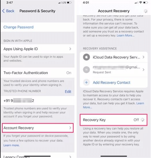 change icloud password with via recovery code