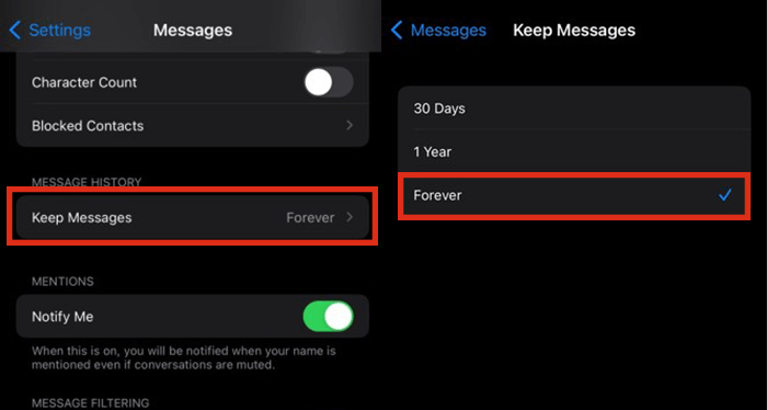 change frequency of iPhone keeps messages