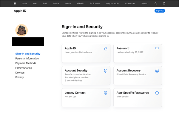 change password for icloud via appleid