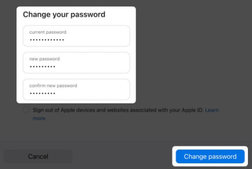 change password for icloud via appleid
