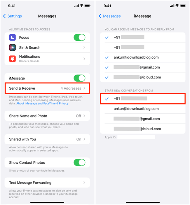 change apple id phone number on imessage or facetime