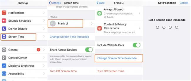 change screen time passcode through family sharing