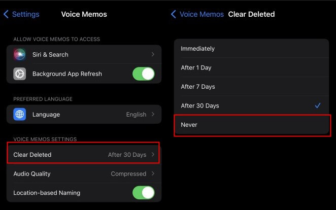 change Voice Memos Settings