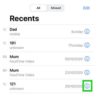 Comprobar los registros de llamadas recientes en el iPhone