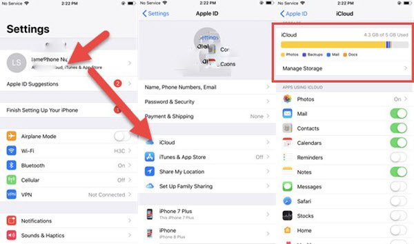 check icloud space on iphone/ipad