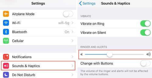 adjust iPhone volume in settings