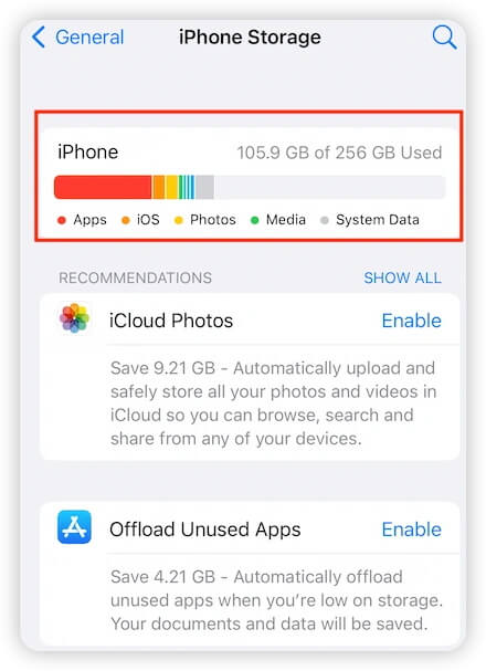 check iphone storage