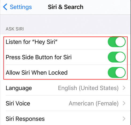 check siri settings