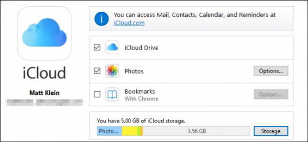 check icloud space on windows