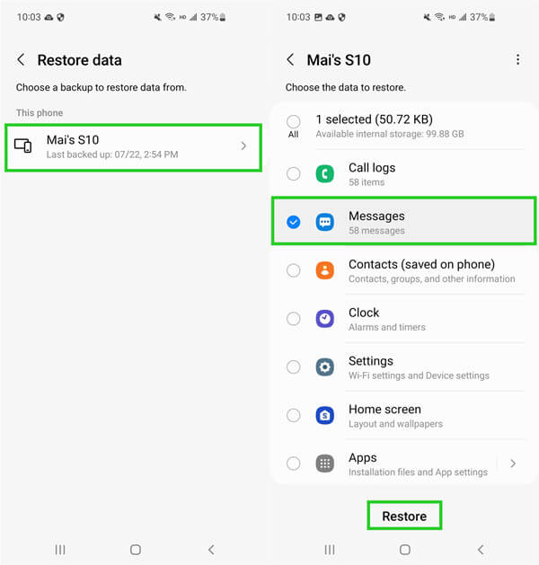 choose a backup to restore