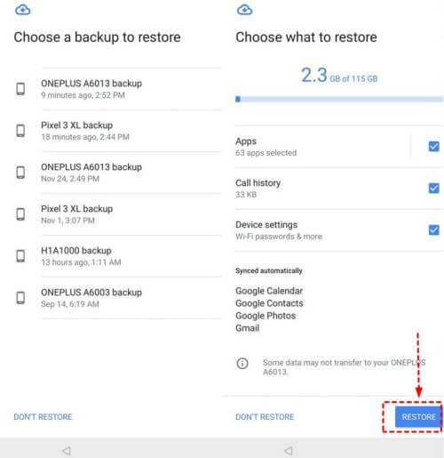 Google Pixel data recovery from Google backup