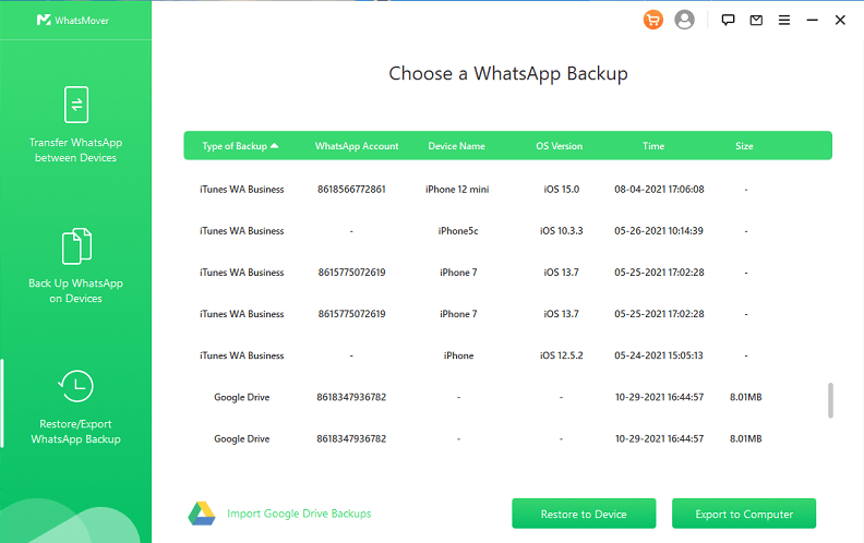 choose Google Drive WhatsApp backup