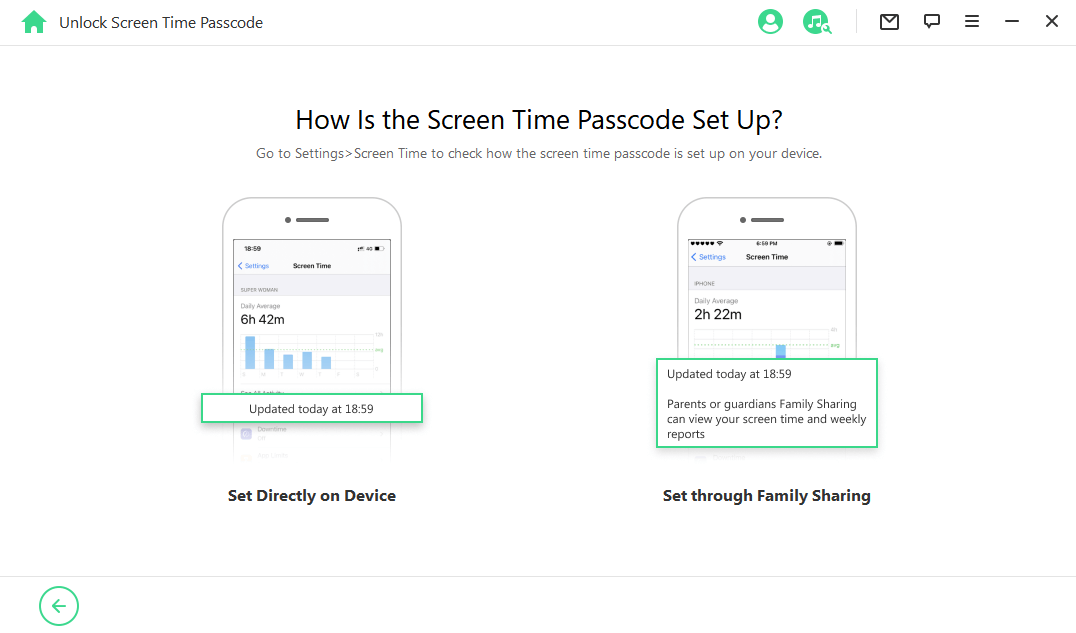 choisir comment est configuré le code d'accès au temps d'écran