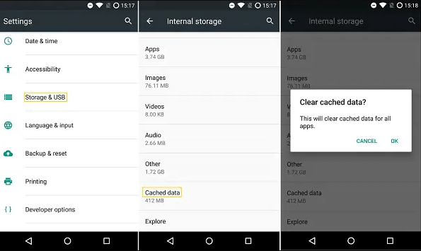 clear all cache on Android