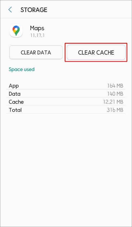 Clear cache on maps app