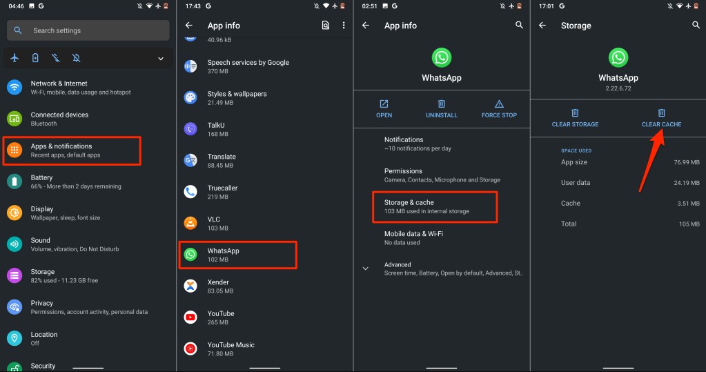 clear WhatsApp cache on Android