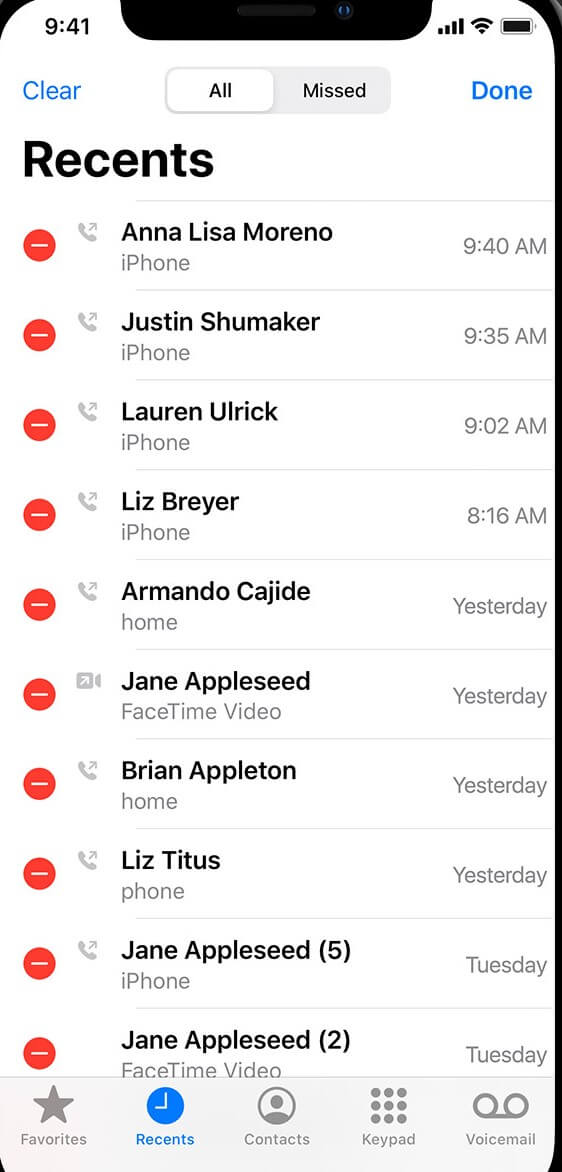 clear iPhone recent call log