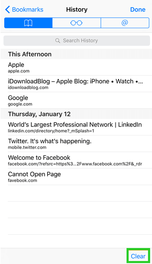 how to clear Sadari browsing history on iPhone