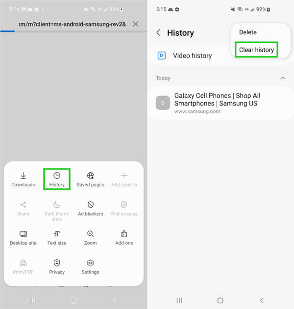 clear Samsung Internet history