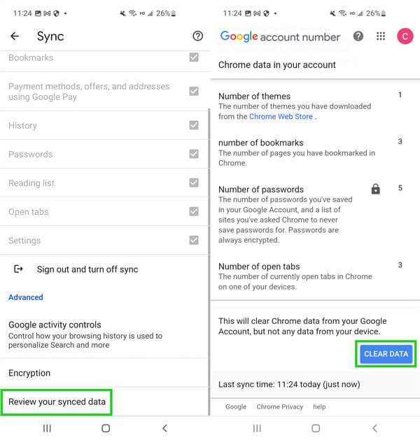 clear synced chrome data on Android